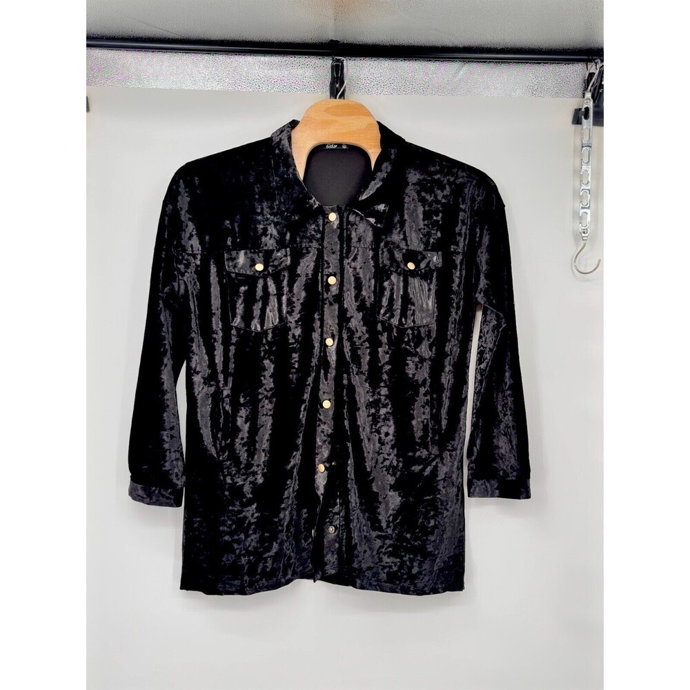 Lily by Firmiana Crushed Velvet Tunic Blouse Womens 2X Longt Sleeve Black